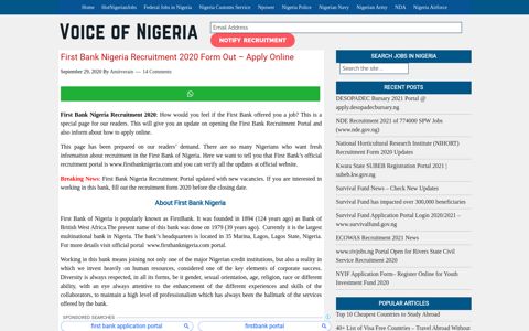 First Bank Nigeria Recruitment 2020 Out - Massive Jobs ...