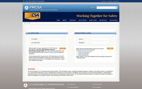 FMCSA Portal Login - fmcsa/csa - Department of Transportation