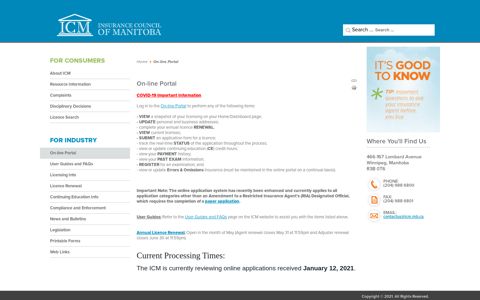 On-line Portal - Insurance Council of Manitoba