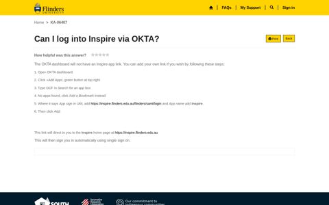 Can I log into Inspire via OKTA? - Ask Flinders
