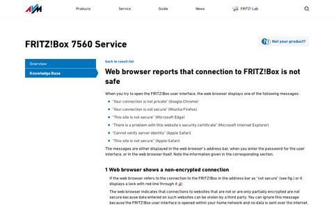 Web browser reports that connection to FRITZ!Box is not safe ...