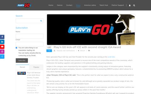 Play'n GO kick-off ICE with second straight IGA Award - News ...