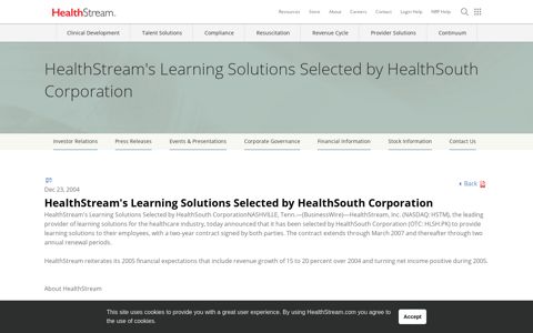 HealthStream's Learning Solutions Selected by HealthSouth ...