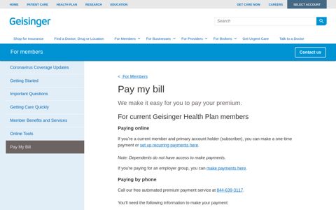 Pay my bill | Geisinger Health Plan