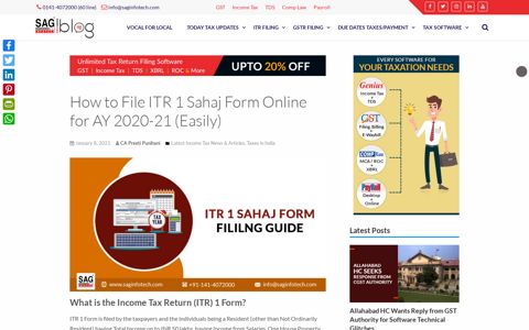 How to File ITR 1 Sahaj Form Online for AY 2020-21 (Easily ...