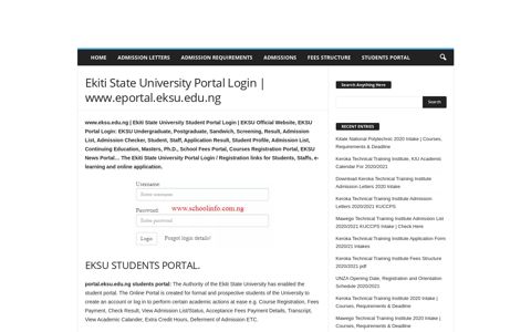 Ekiti State University Portal Login | www.eportal.eksu.edu.ng ...