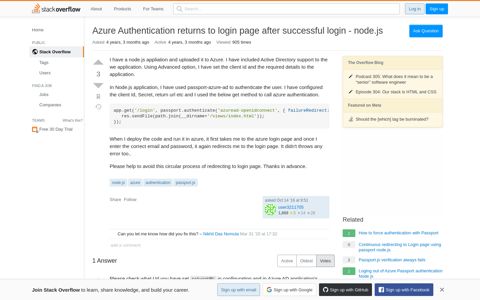 Azure Authentication returns to login page after successful ...