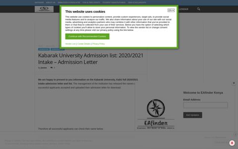Kabarak University Admission list: 2020/2021 Intake ...
