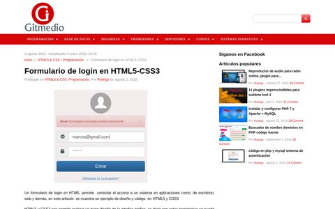 Formulario de login en HTML5-CSS3 - Gitmedio