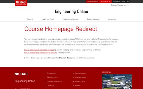 Course Homepage Redirect | Engineering Online | NC State ...
