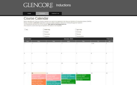 Course Calendar - Glencore Coal Inductions