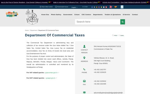 Department Of Commercial Taxes - Government Of Goa