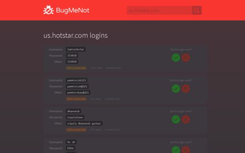 us.hotstar.com passwords - BugMeNot