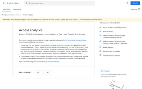 Access analytics - Analytics Help - Google Support