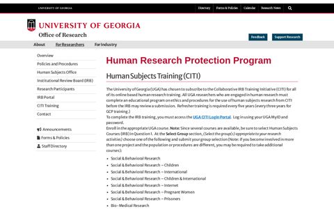 Human Subjects Training (CITI) - UGA Research - University ...
