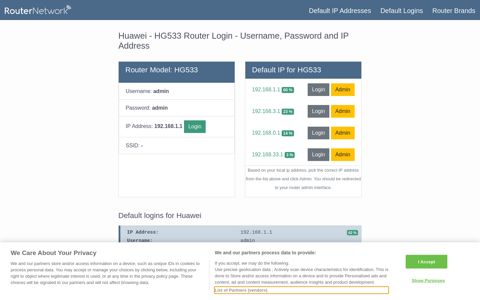 Huawei - HG533 Default Login and Password - Router Network
