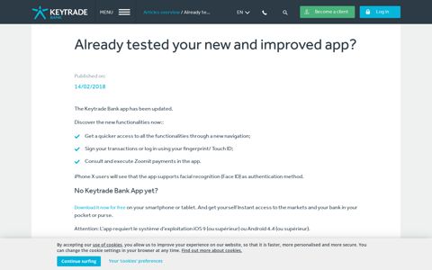 Already tested your new and improved app? - Keytrade Bank
