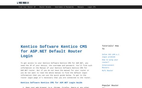 Kentico Software Kentico CMS for ASP.NET - Default login IP ...