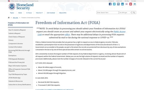 Freedom of Information Act (FOIA) | Homeland Security