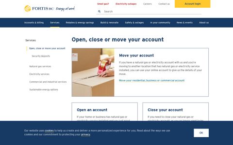 Open, close or move your account - FortisBC
