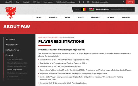 Player Registrations - Football Association of Wales