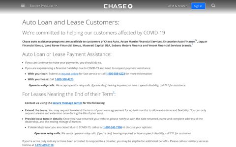 Chase Auto Loan or Lease Payment Relief | Auto Lending ...
