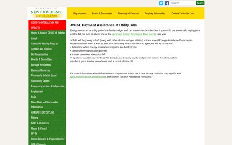 JCP&L Payment Assistance of Utility Bills – New Providence