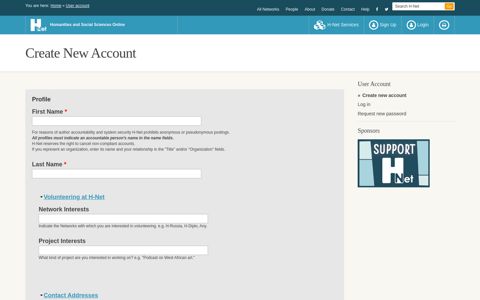 User account | H-Net