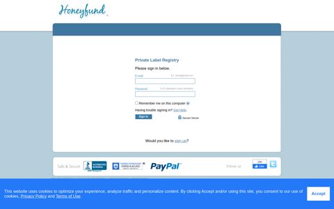 Honeyfund.com Private Label Sign In