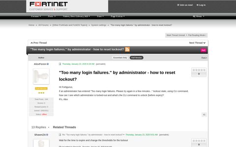"Too many login failures." by administrator - how to reset ...