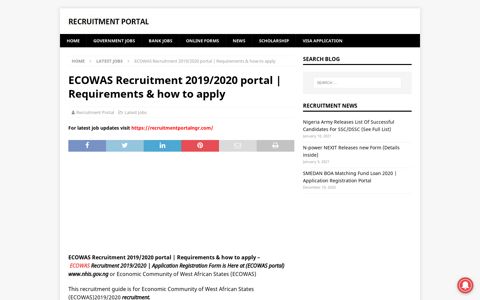 ECOWAS Recruitment 2019/2020 portal | Requirements ...