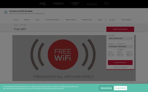 Free WiFi throughout all Jurys Inn & Leonardo Hotels