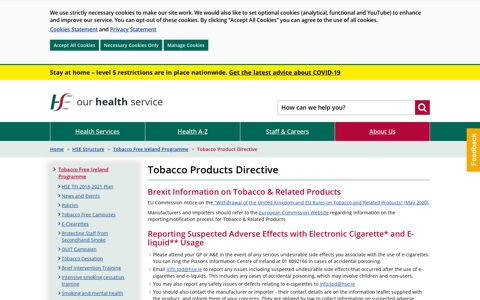 Tobacco Products Directive - HSE.ie