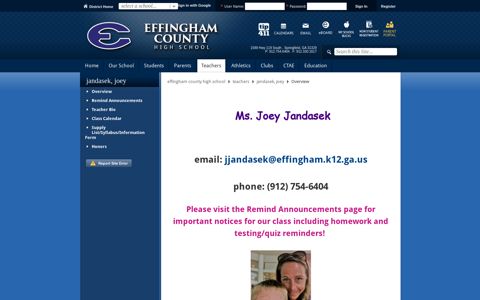 Jandasek, Joey / Overview - Effingham County Schools