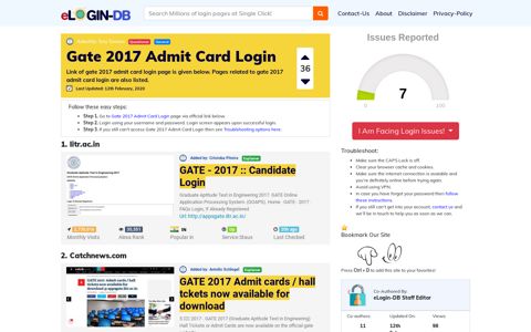 Gate 2017 Admit Card Login - eLogin-DB