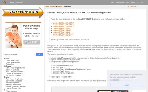 Linksys BEFW11S4 Router Open Port Instructions - Port Forward