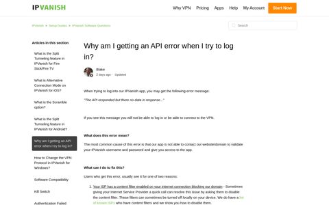Why am I getting an API error when I try to log in? – IPVanish
