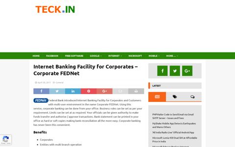 Internet Banking Facility for Corporates - Corporate FEDNet ...