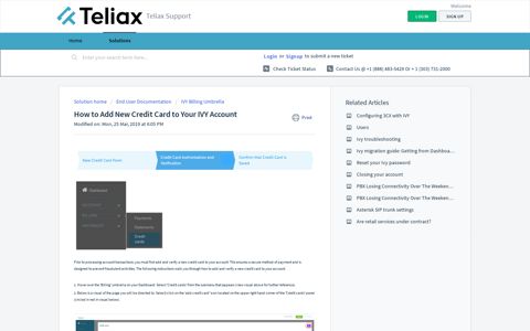 How to Add New Credit Card to Your IVY Account : Teliax ...