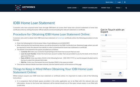 Procedure for Obtaining IDBI Home Loan Statement Online