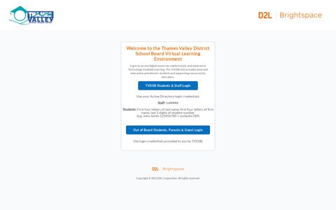 Thames Valley District School Board - D2L Login Page