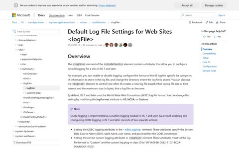 Default Log File Settings for Web Sites <logFile> | Microsoft ...