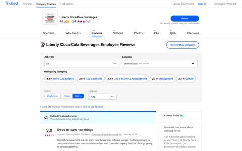 Liberty Coca-Cola Beverages Employee Reviews - Indeed