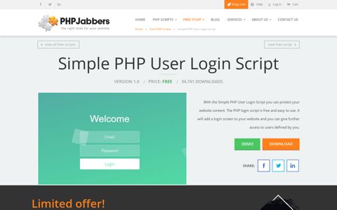 Simple PHP Login Script | Free User Login Script | PHPjabbers
