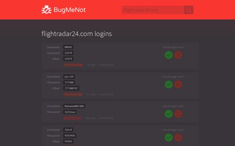 flightradar24.com passwords - BugMeNot