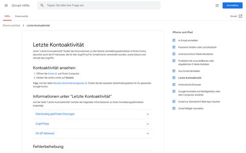 Letzte Kontoaktivität - Gmail-Hilfe - Google Support