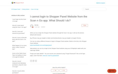 I cannot login to Shopper Panel Website from the Scan n Go ...