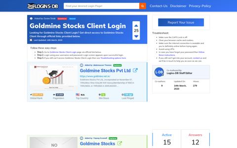 Goldmine Stocks Client Login - Logins-DB
