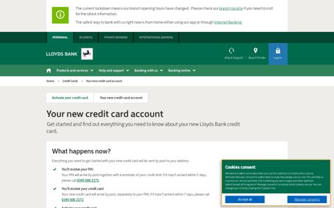Your New Credit Card Account | Credit Cards | Lloyds Bank