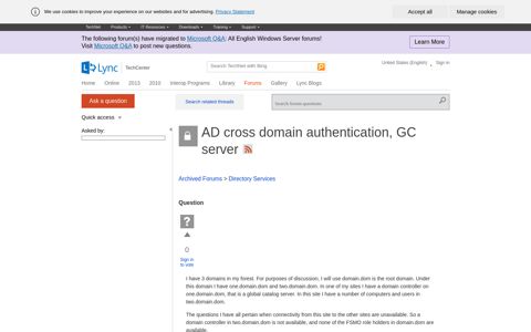 AD cross domain authentication, GC server - Microsoft Technet